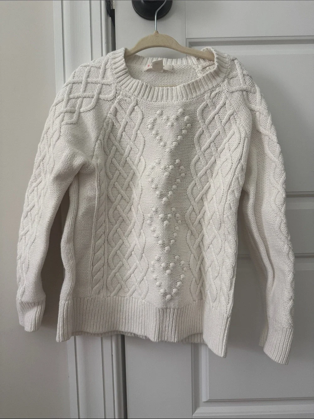 Crewcuts Cream Cable Knit Sweater with Heart Detail